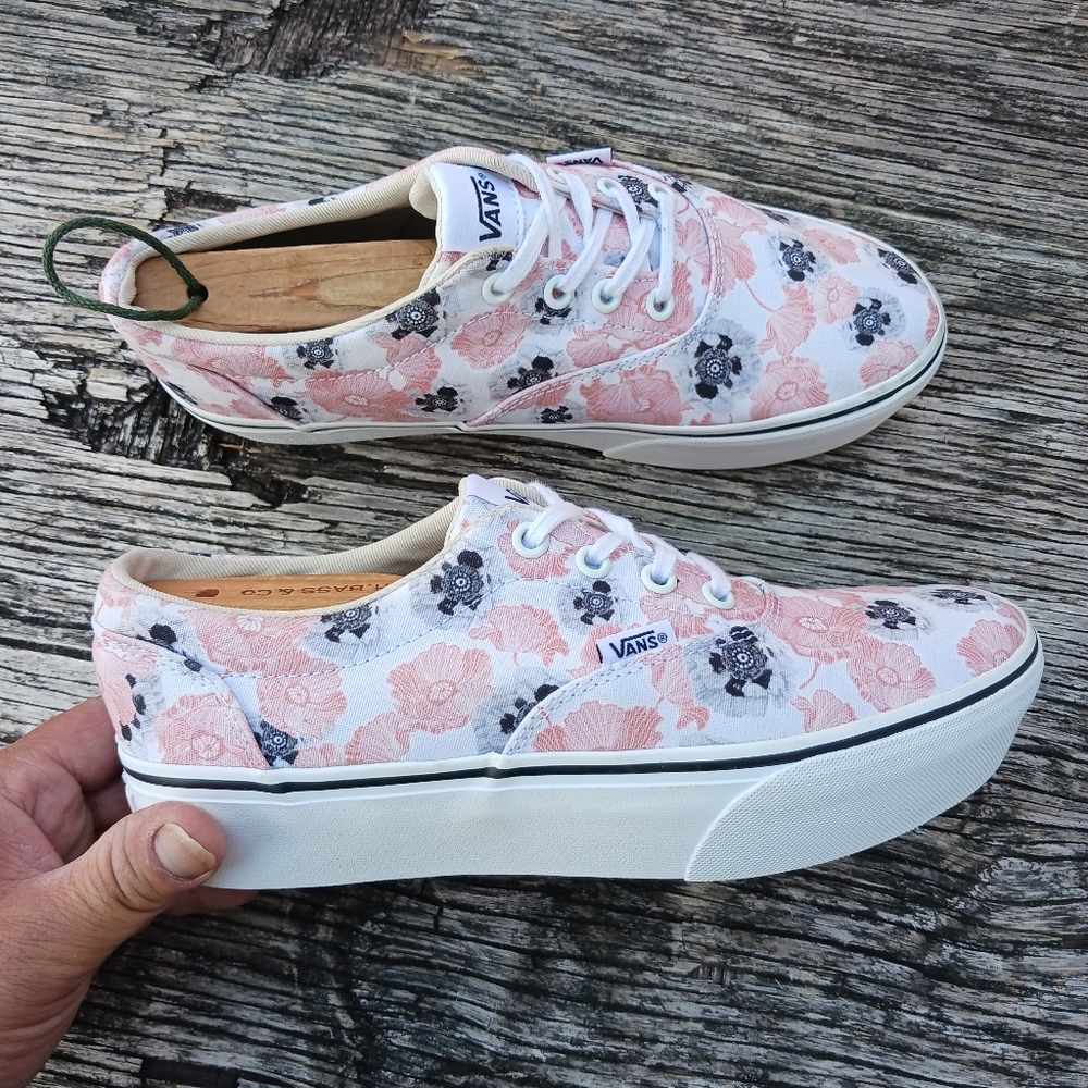 Vans Pink and Black Floral Platform Sneakers